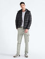 Flying Machine Detachable Hood Brand Print Puffer Jacket
