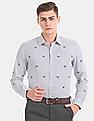 Arrow All Over Dog Embroidery Striped Formal Shirt