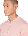 Flying Machine Mock Neck Solid T-Shirt