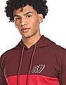 Aeropostale Men Red Long Sleeve Colour Block Hood Sweatshirt