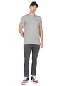 Arrow Sports Striped Collar Heathered Cotton Polo Shirt