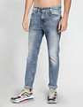 Flying Machine Mid Rise Slash Slim Tapered Jeans