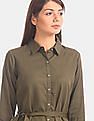 U.S. Polo Assn. Women Green Tie Up Waist Shirt Dress