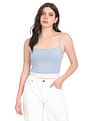 Calvin Klein Jeans Women Light Spaghetti Strap Brand Tape Crop Top