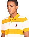 U.S. Polo Assn. Men Off White And Yellow Cotton Striped Polo Shirt